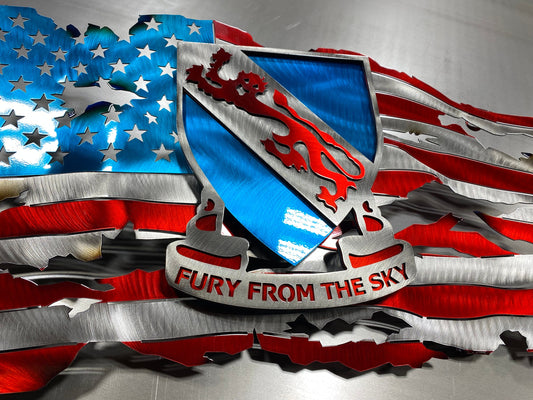 Metal American flag featuring 508th Airborne Infantry Regiment tribute