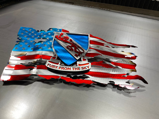 Metal American flag featuring 508th Airborne Infantry Regiment tribute