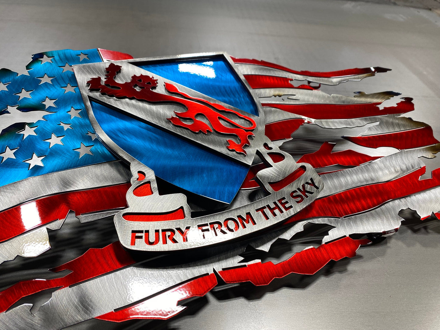Metal American flag featuring 508th Airborne Infantry Regiment tribute