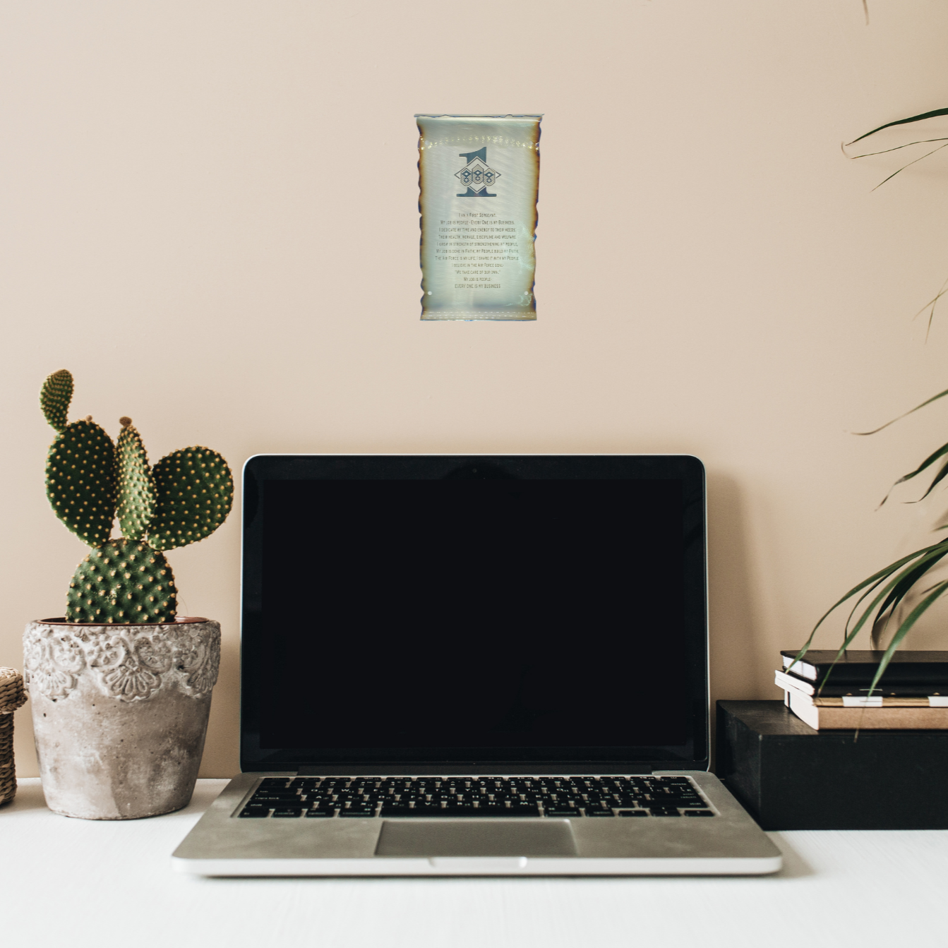 First Sergeant Creed metal scroll laser engraved on American steel with heat patina and powder coat finish, handmade