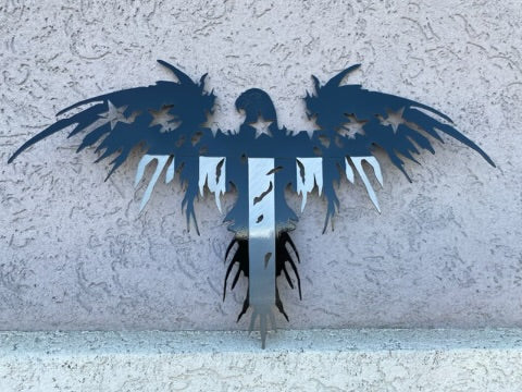 Metal American Eagle Wall Art – Patriotic Decor in American Steel Black and Silver