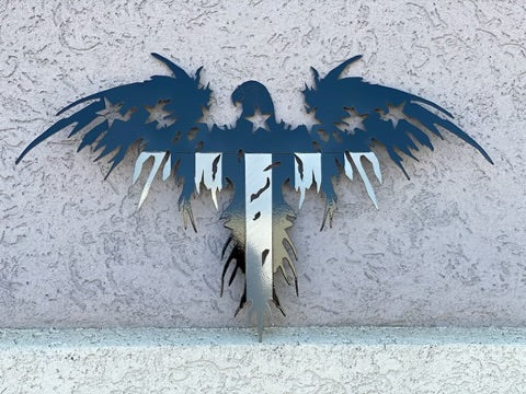 Metal American Eagle Wall Art – Patriotic Decor in American Steel Black and Silver