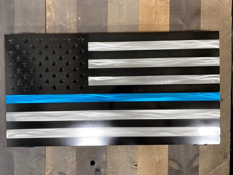 Aluminum Thin Blue Line American Flag with powder-coated finish