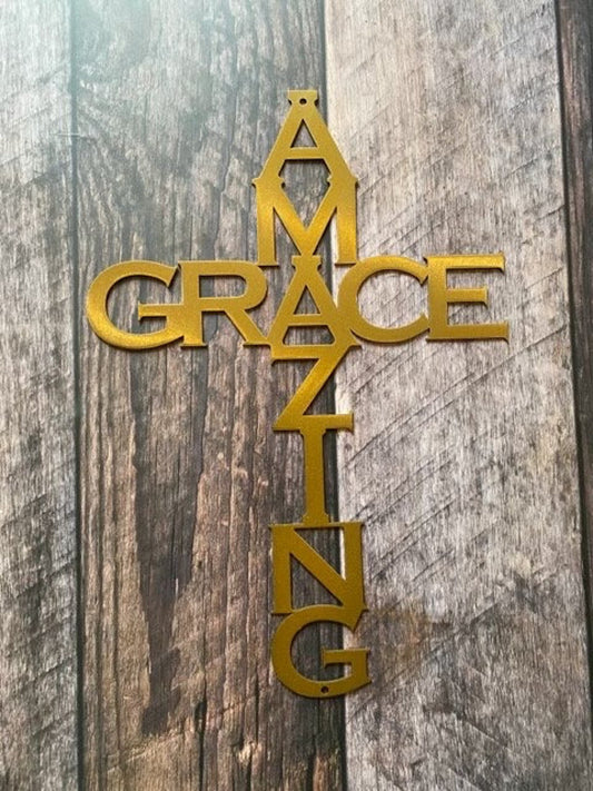 Amazing Grace metal wall sign with hymn lyrics in brushed or hand ground finish