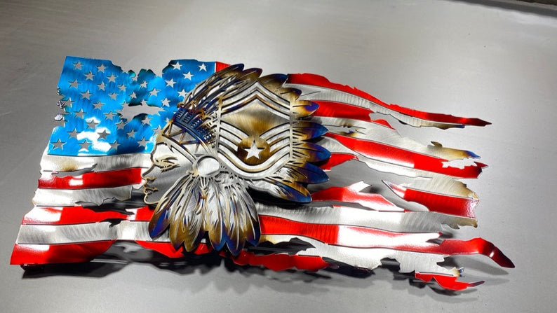 Steel American flag with Air Force Chief Master Sergeant headdress design
