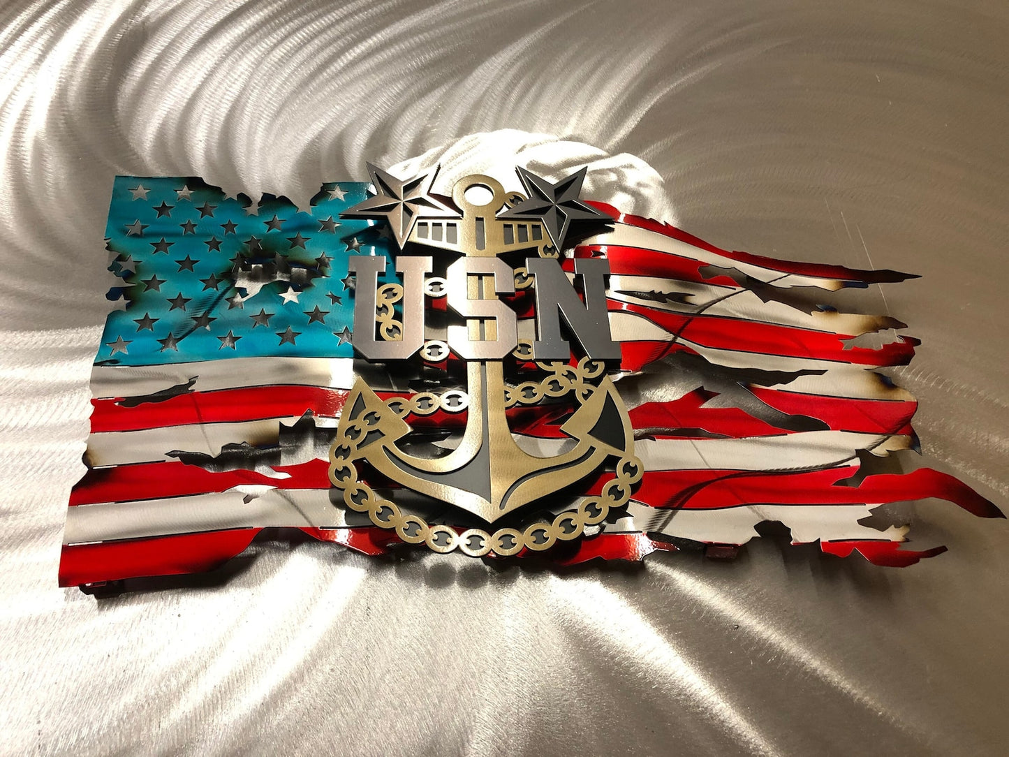 Officially Licensed Master Chief Petty Officer Flag by CnS CnC – Navy Metal Art with Powder-Coated Three-Layered Logo