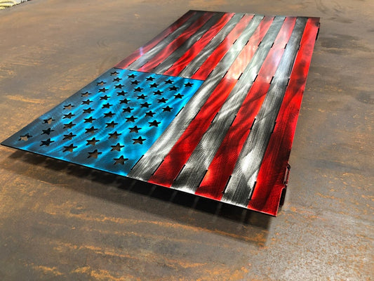 Distressed aluminum American flag metal wall art with hidden mounting