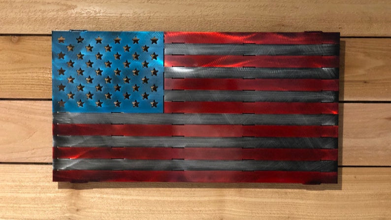 Distressed aluminum American flag metal wall art with hidden mounting