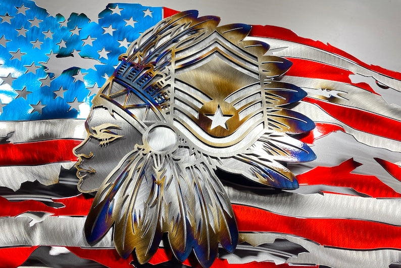 Steel American flag with Air Force Chief Master Sergeant headdress design