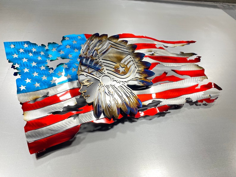 Steel American flag with Air Force Chief Master Sergeant headdress design