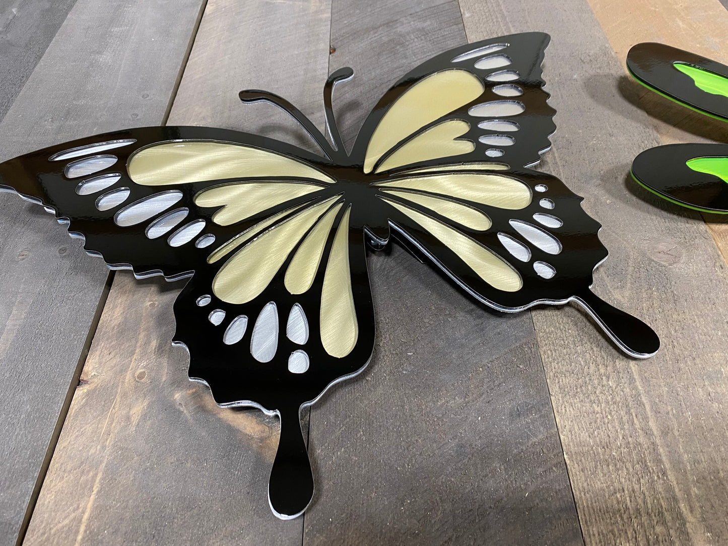 Handcrafted metal butterfly wall decor made from powder coated American steel