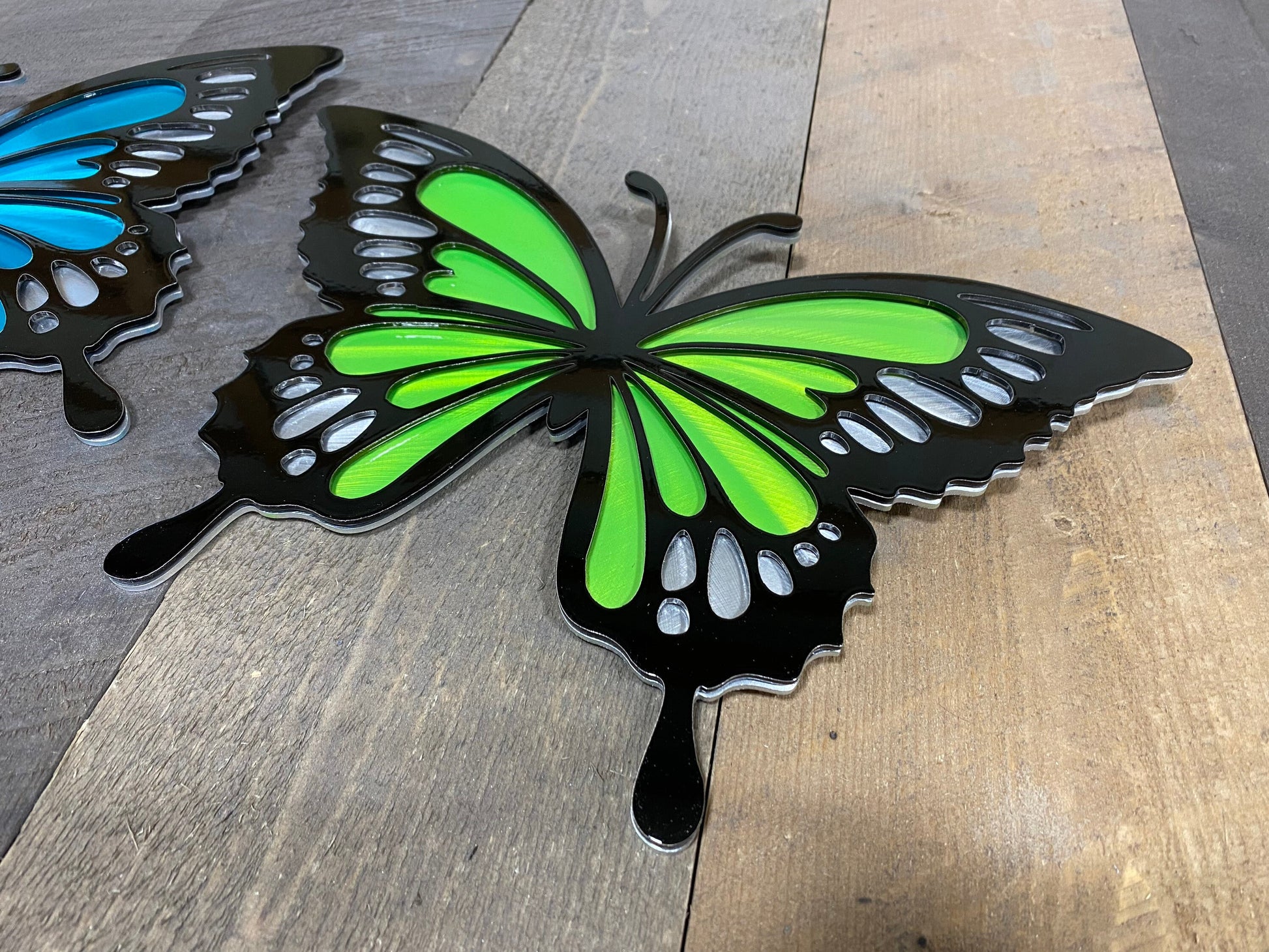 Handcrafted metal butterfly wall decor made from powder coated American steel