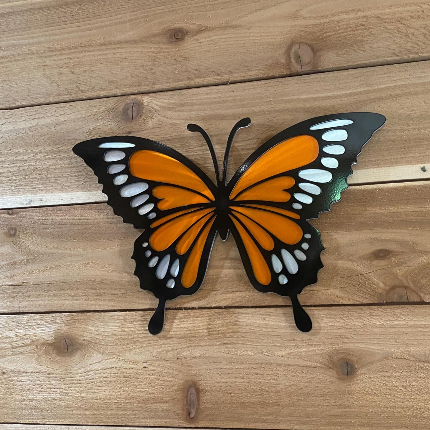 Handcrafted metal butterfly wall decor made from powder coated American steel