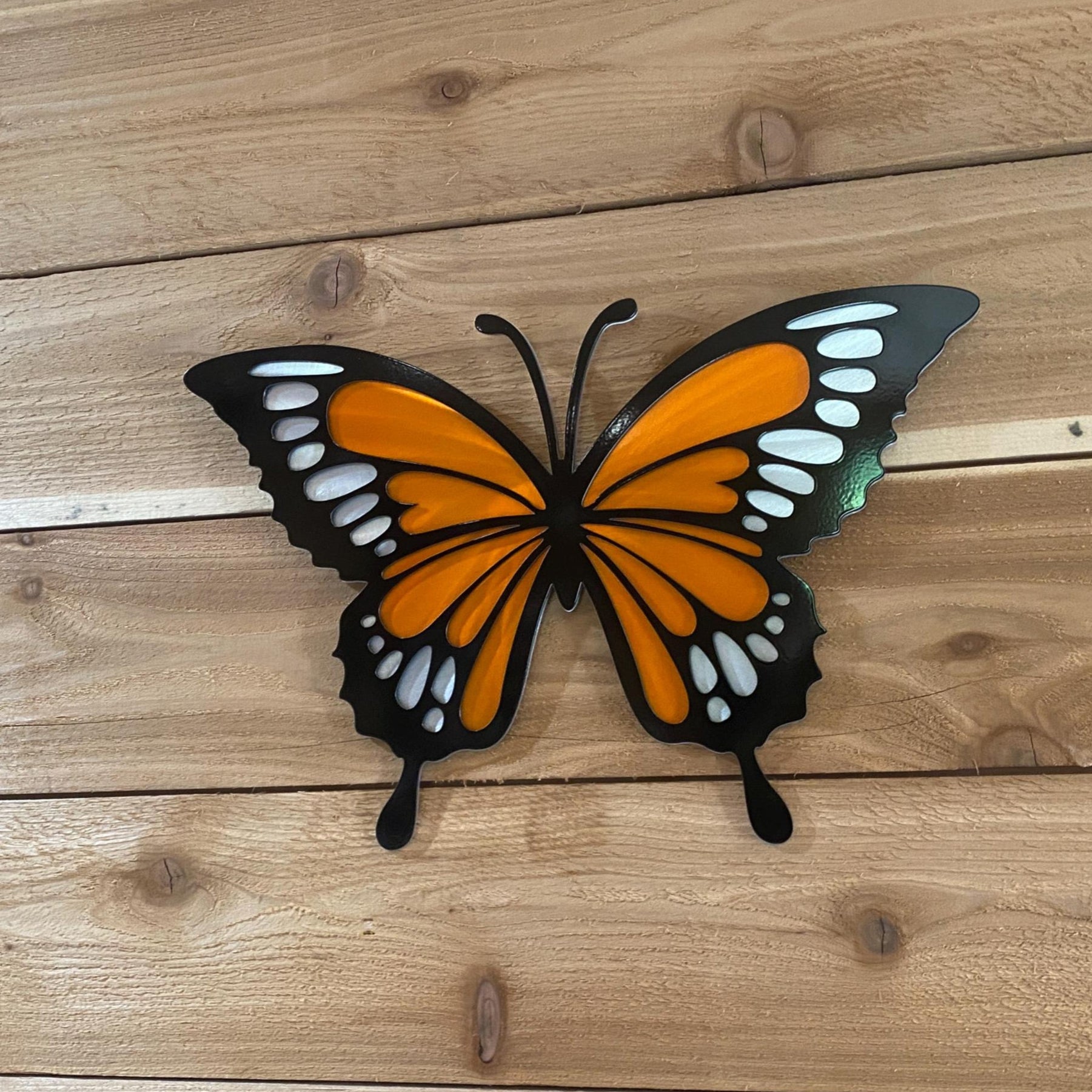 Handcrafted metal butterfly wall decor made from powder coated American steel