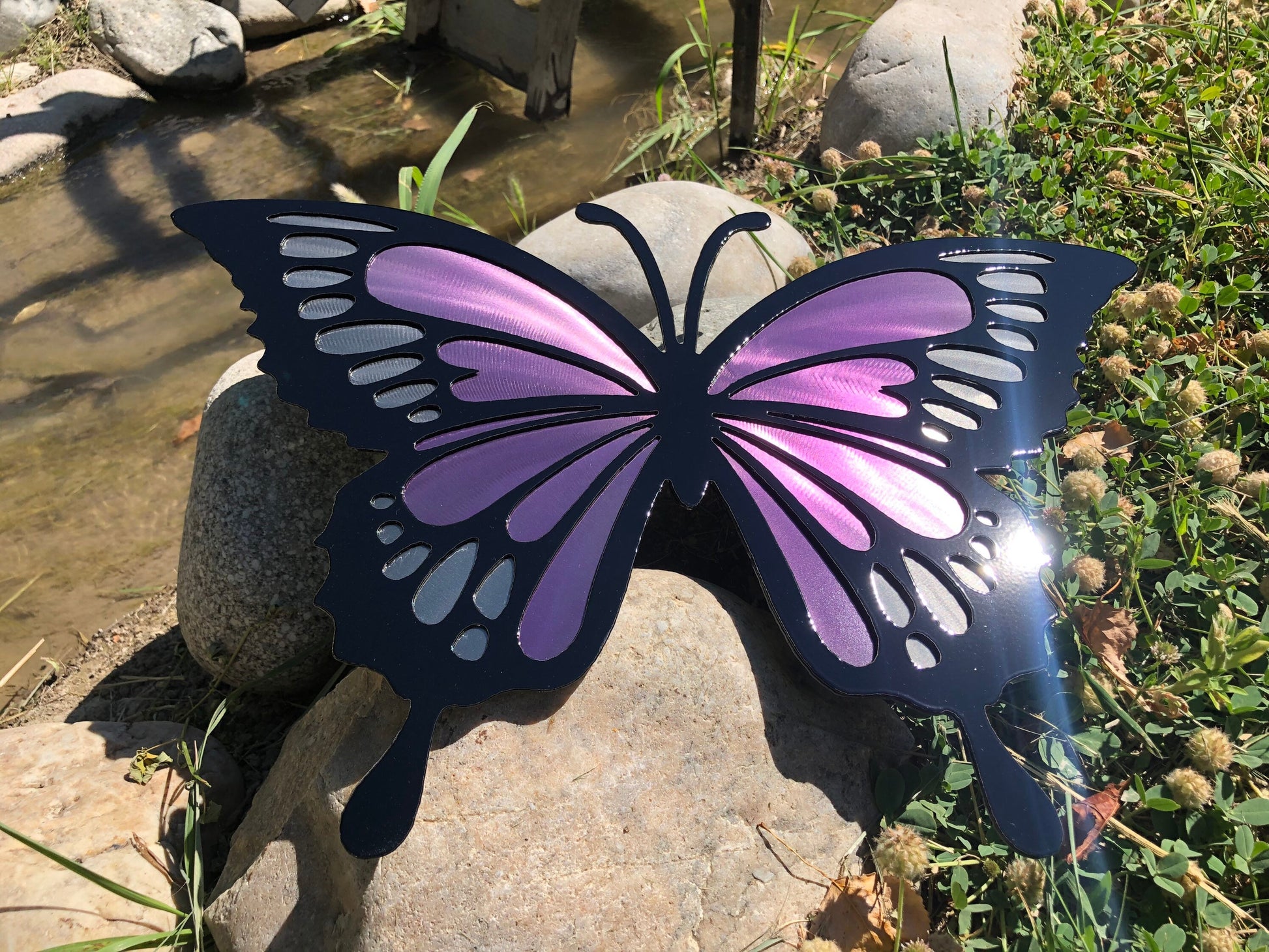 Handcrafted metal butterfly wall decor made from powder coated American steel