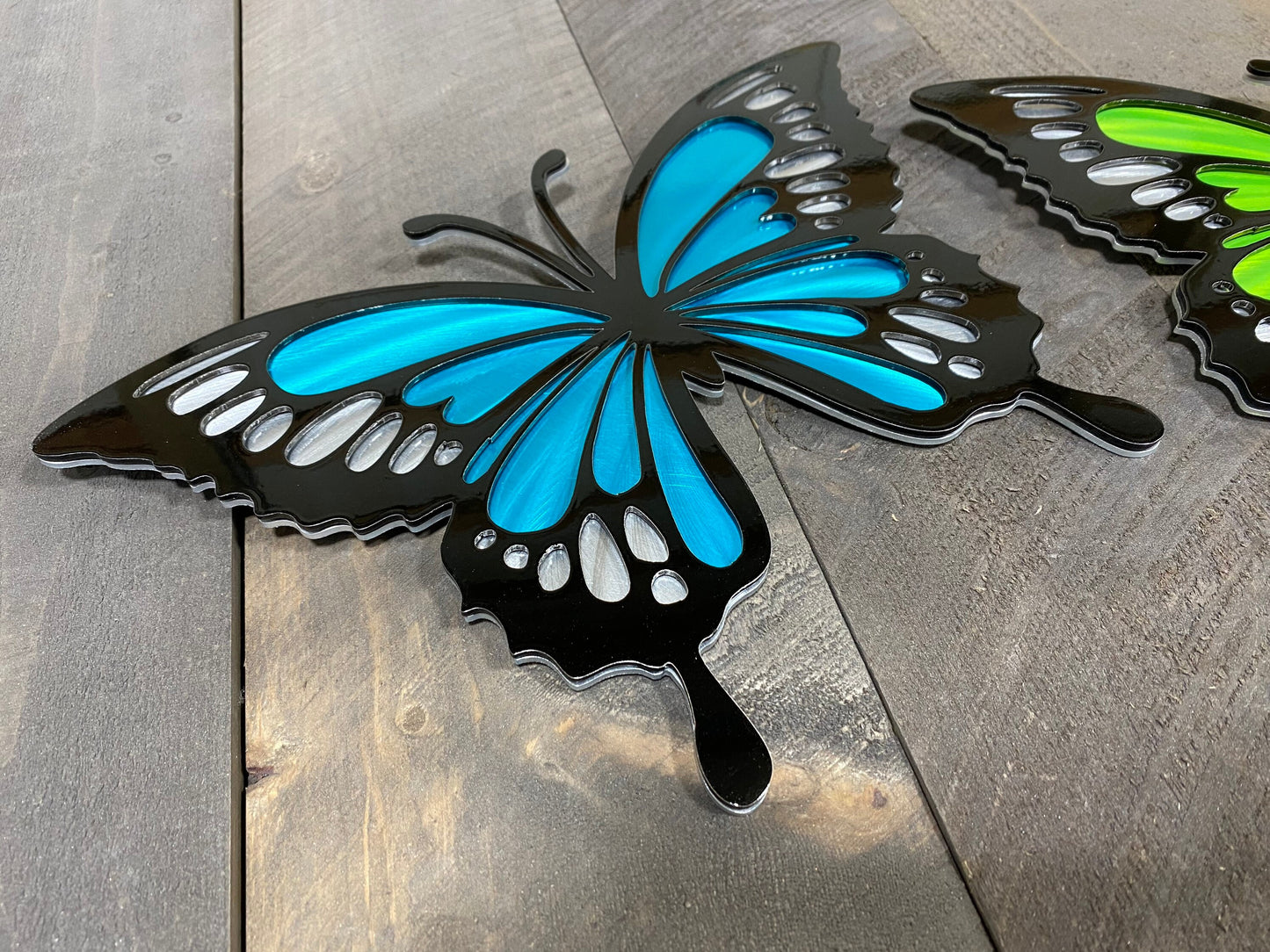 Handcrafted metal butterfly wall decor made from powder coated American steel