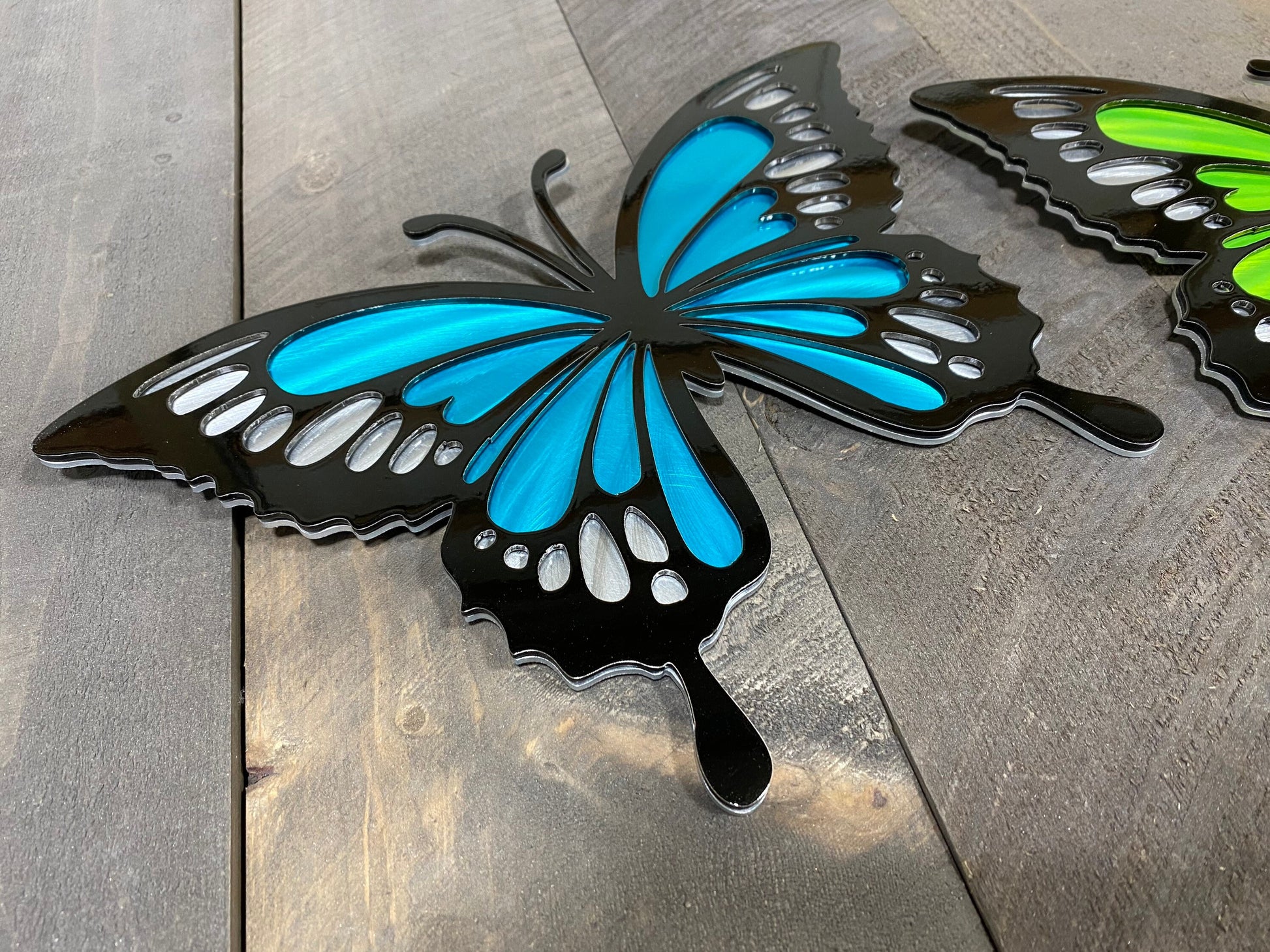 Handcrafted metal butterfly wall decor made from powder coated American steel