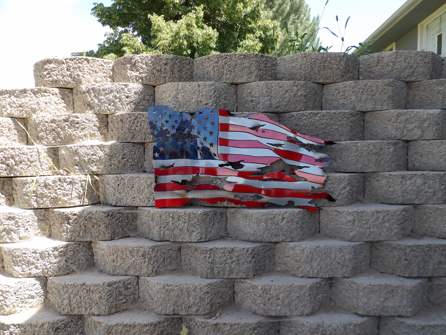 Battle-Worn Waving Metal American Flag