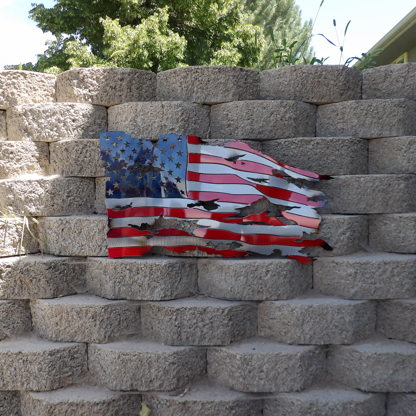 Battle-Worn Waving Metal American Flag