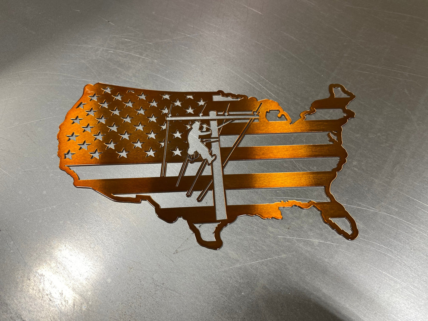 lineman american flag metal art made from american steel