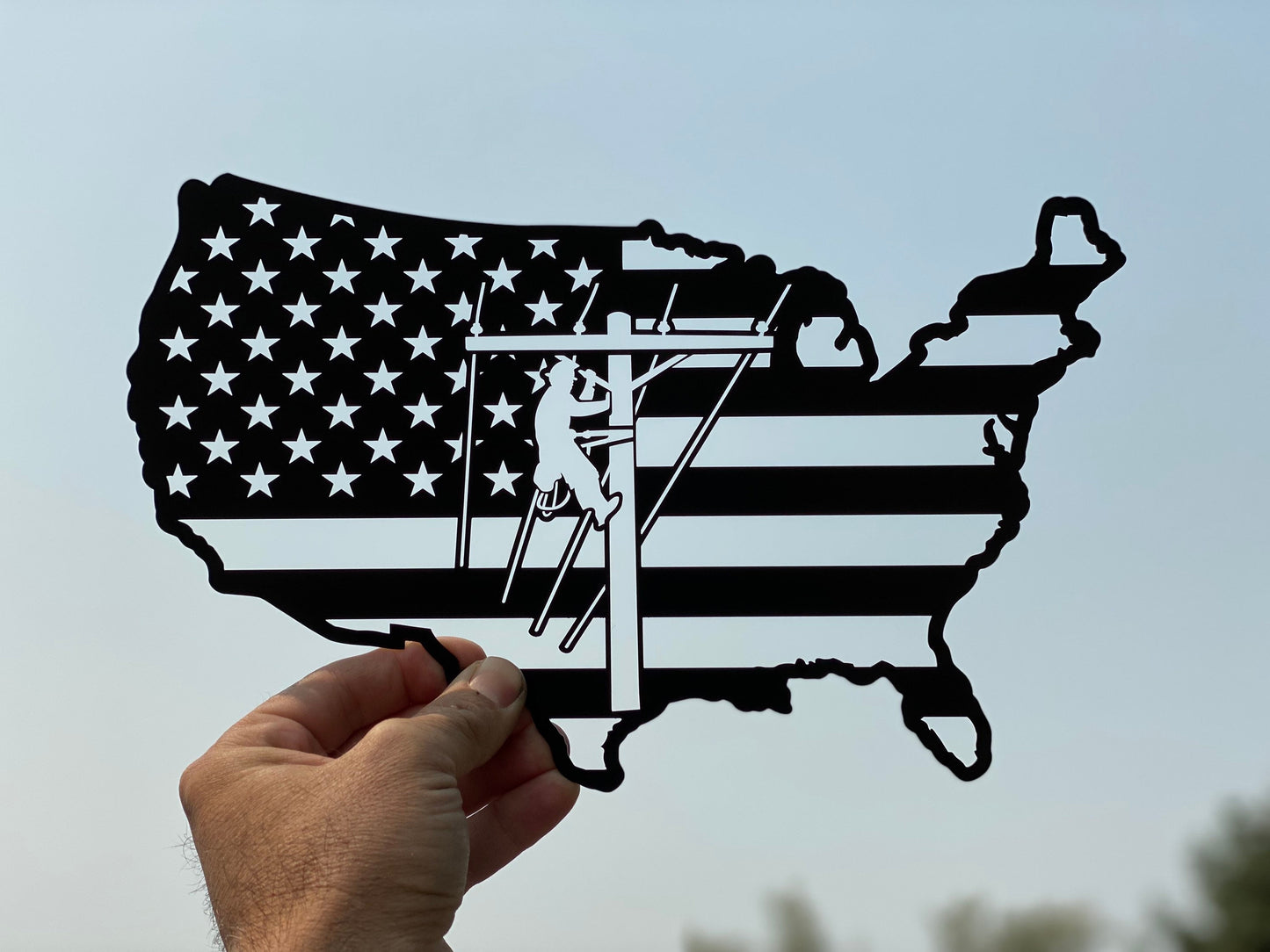 lineman american flag metal art made from american steel