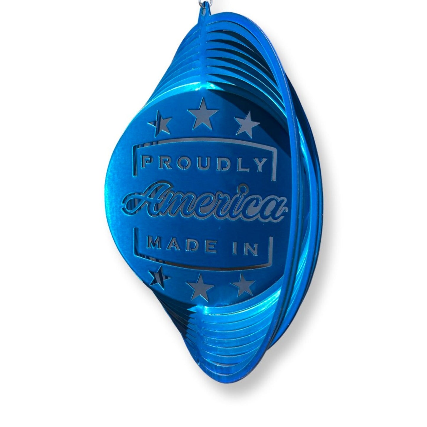 Metal windspinner with patriotic American flag design for garden