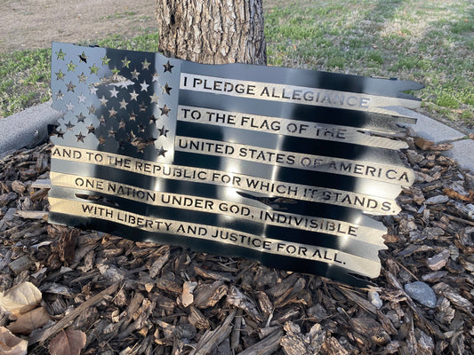 Metal black and silver Pledge of Allegiance flag wall art