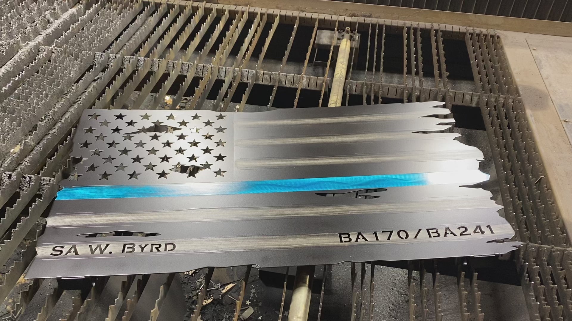 Custom metal Thin Blue Line American flag with personalized name or badge number