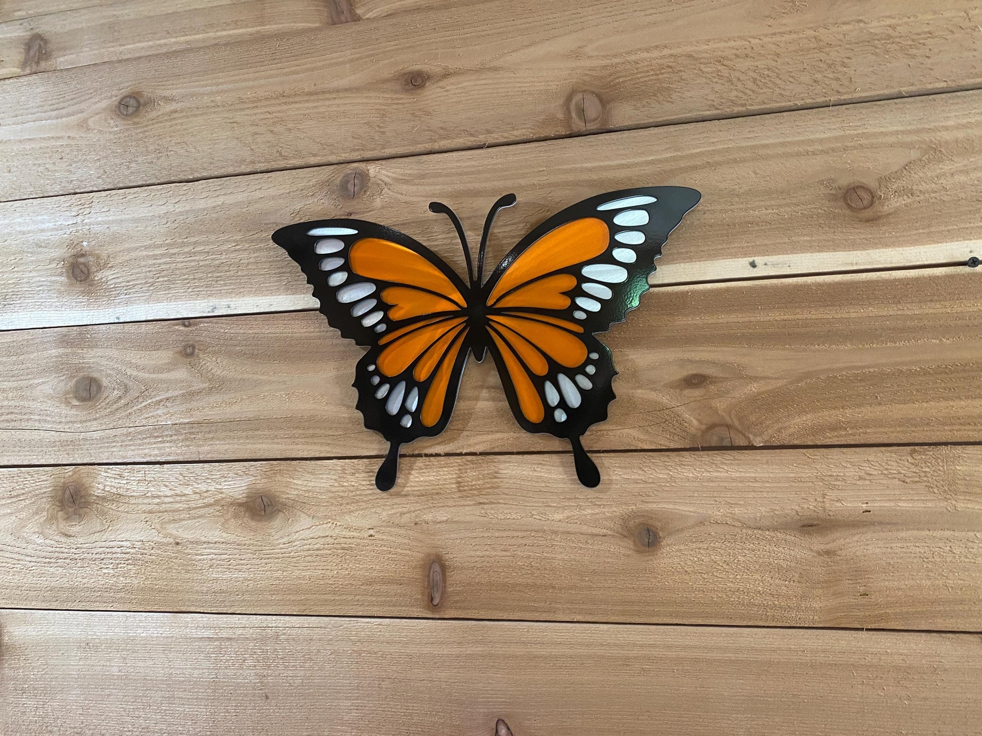 Handcrafted metal butterfly wall decor made from powder coated American steel