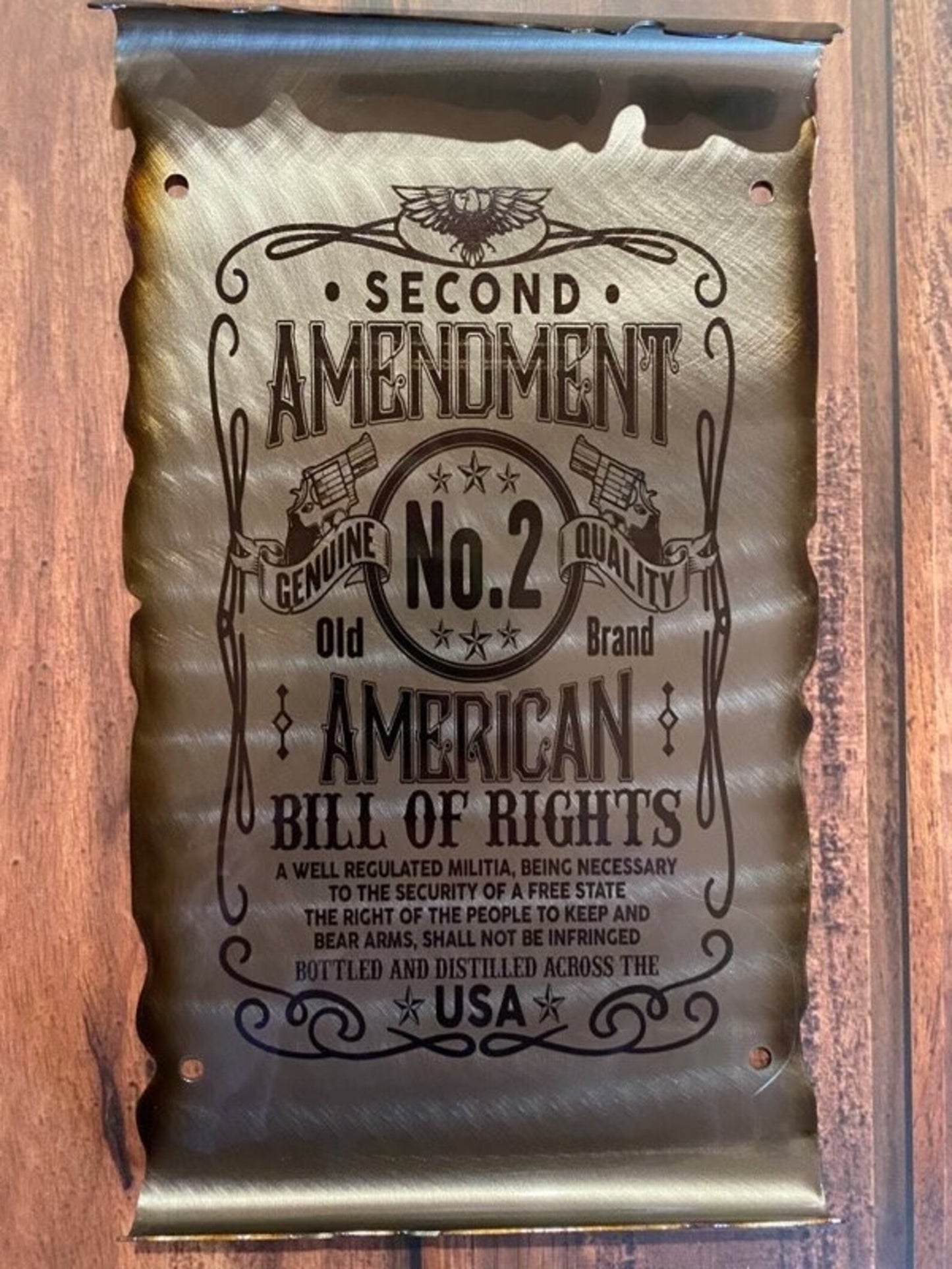 Second Amendment metal wall sign made from laser-etched and powder coated American steel