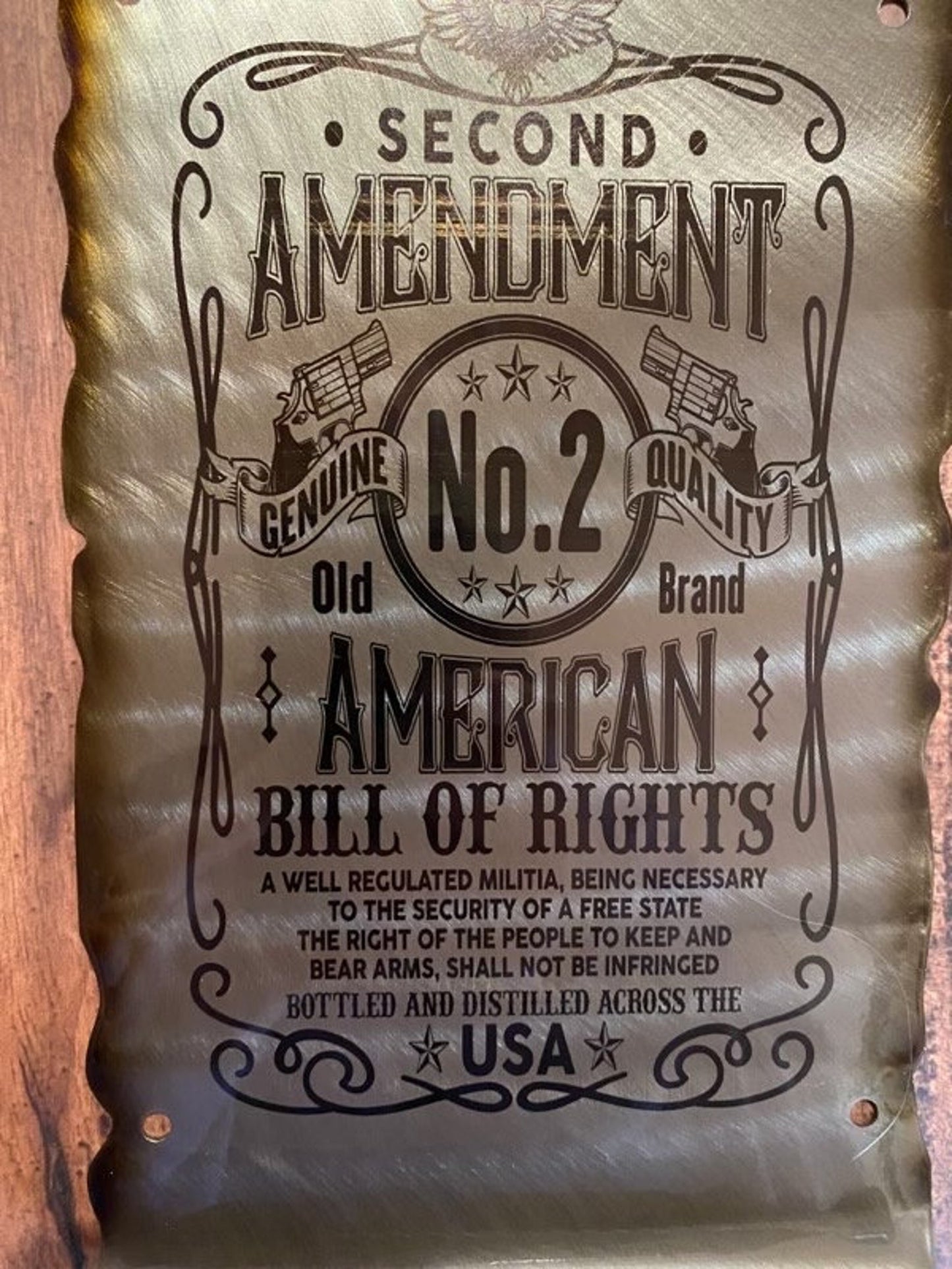 Second Amendment metal wall sign made from laser-etched and powder coated American steel