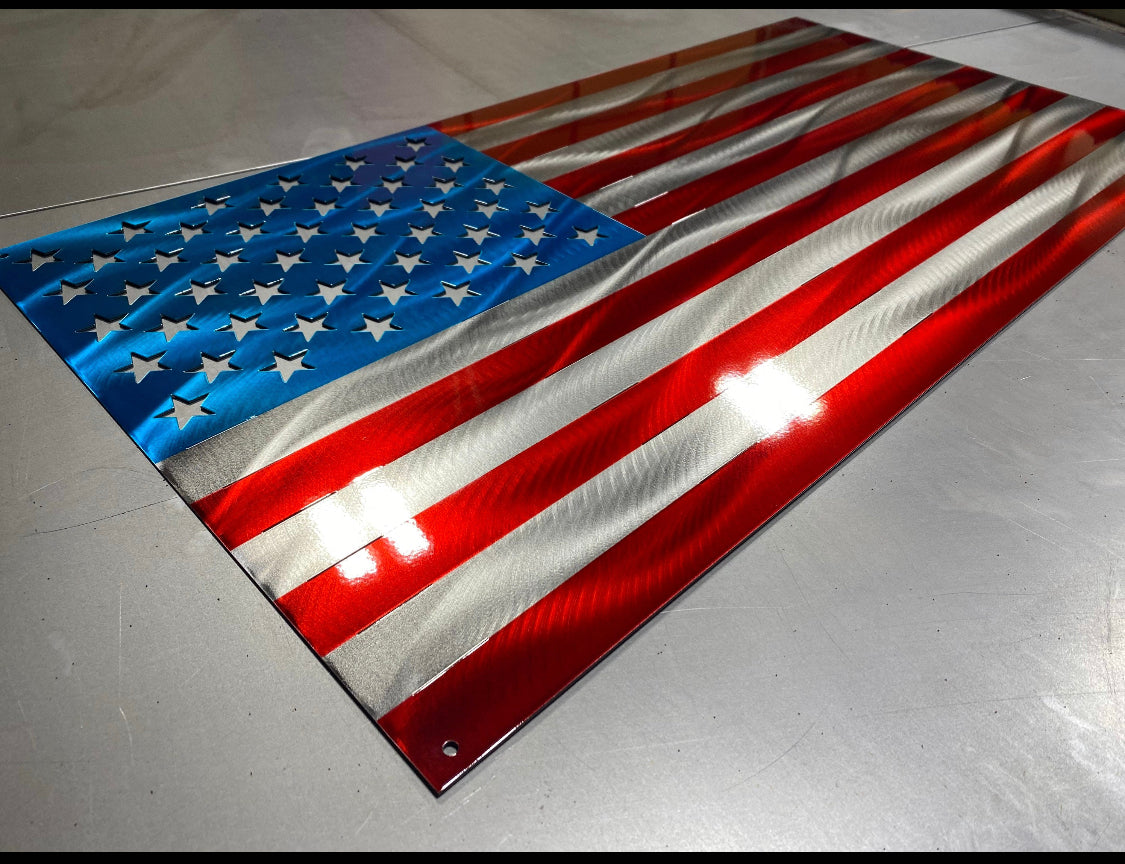 Metal American flag with powder-coated finish and mounting holes