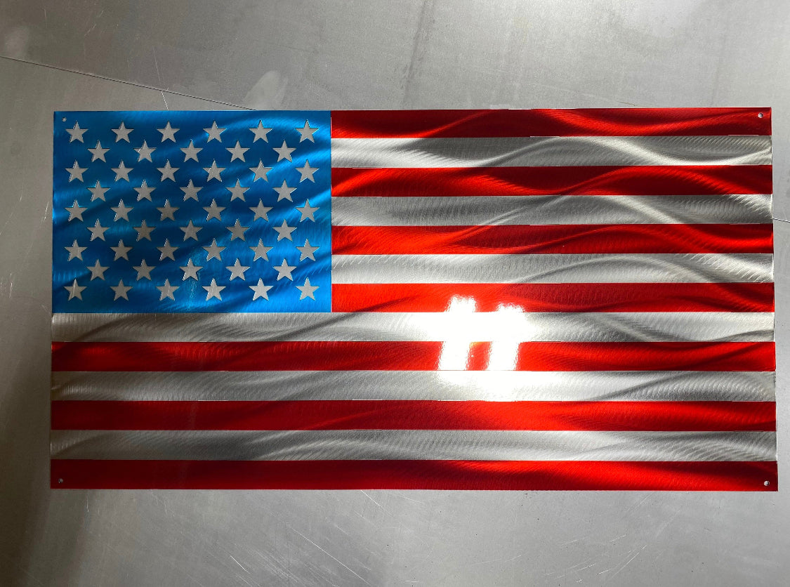 Metal American flag with powder-coated finish and mounting holes