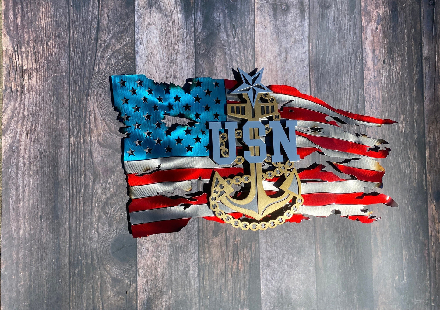 Officially Licensed US Navy Senior Chief Tattered Metal Flag