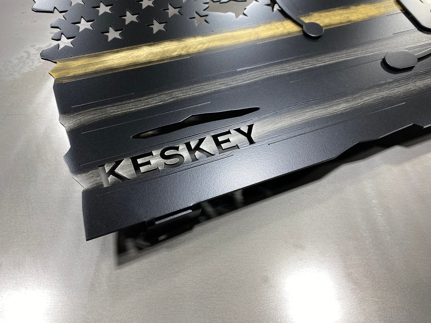 Thin Yellow Line flag honoring 911 dispatchers, made from powder coated aluminum, designed for display in homes or communication centers by CnS CnC