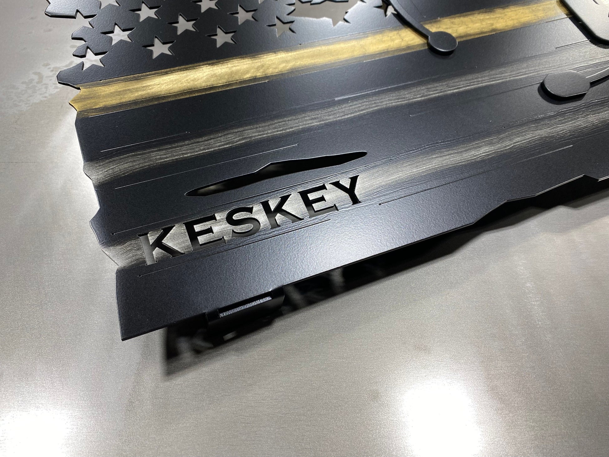 Thin Yellow Line flag honoring 911 dispatchers, made from powder coated aluminum, designed for display in homes or communication centers by CnS CnC