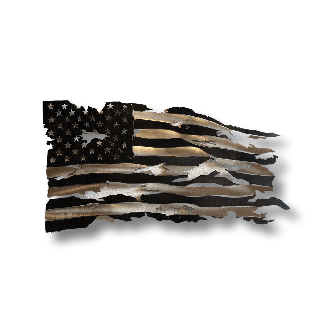 Black & Silver Wavy Battle Worn American Flag