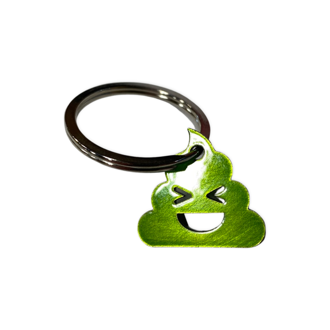 Metal poo-shaped keychain available in multiple colors and sizes