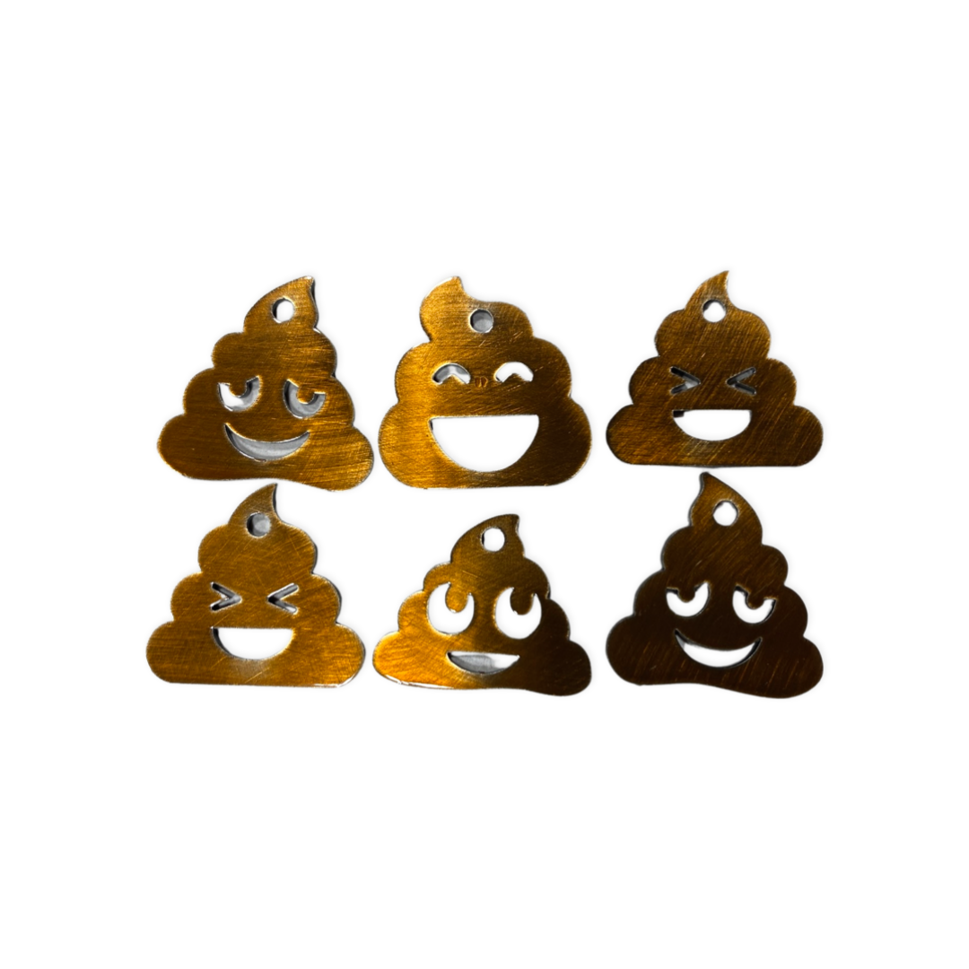 Metal poo-shaped keychain available in multiple colors and sizes