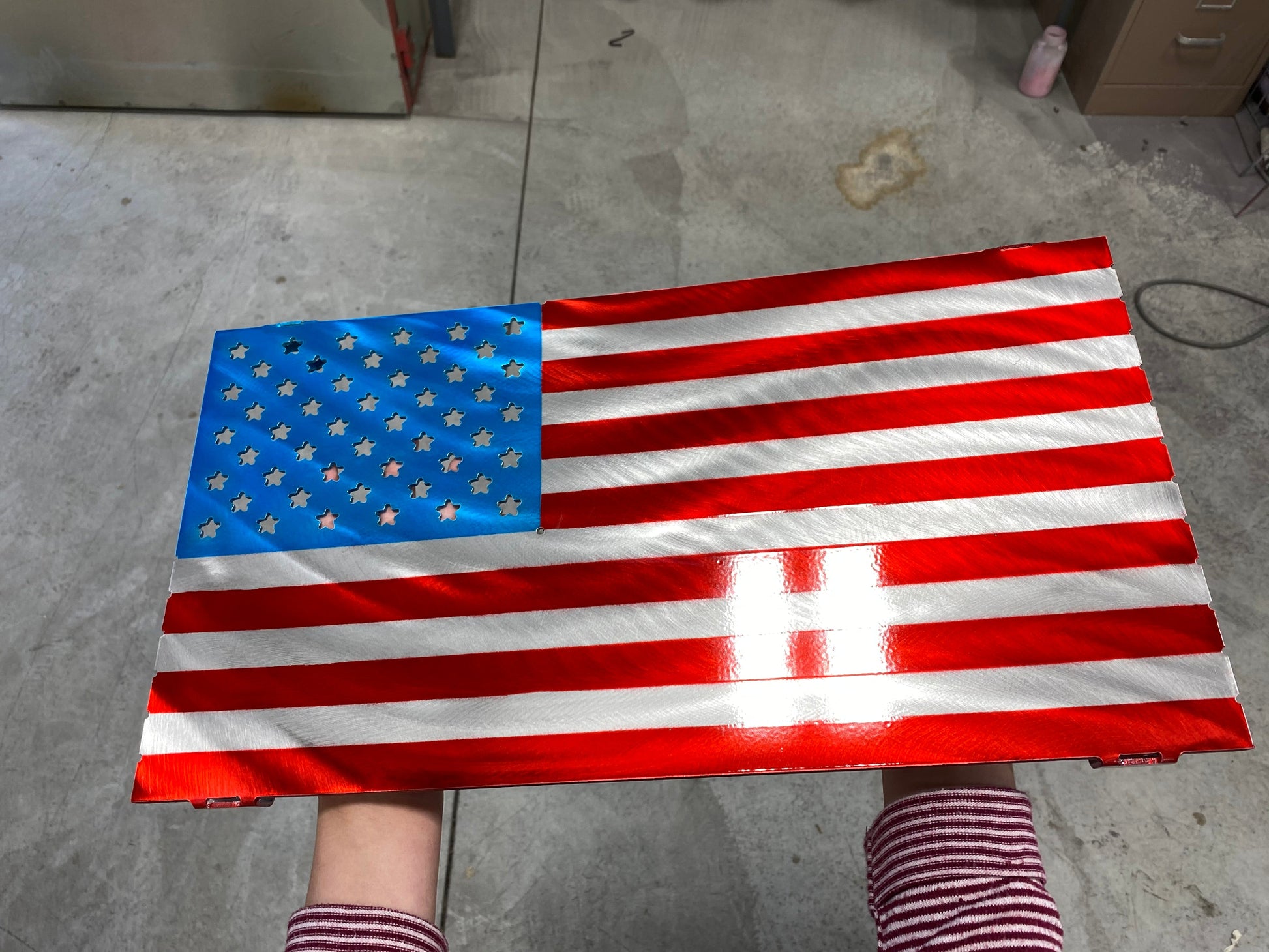 Aluminum Standard American Flag, handcrafted from marine-grade aluminum with precision laser-cut details and integrated mounting brackets by CnS CnC.