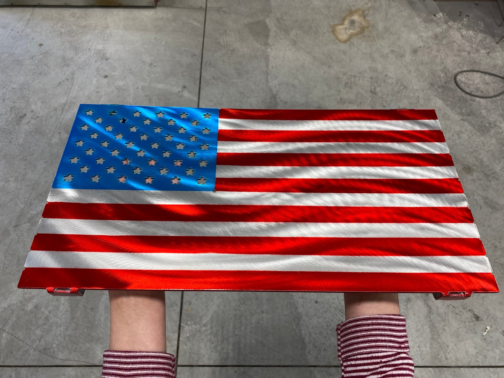 Aluminum Standard American Flag, handcrafted from marine-grade aluminum with precision laser-cut details and integrated mounting brackets by CnS CnC.