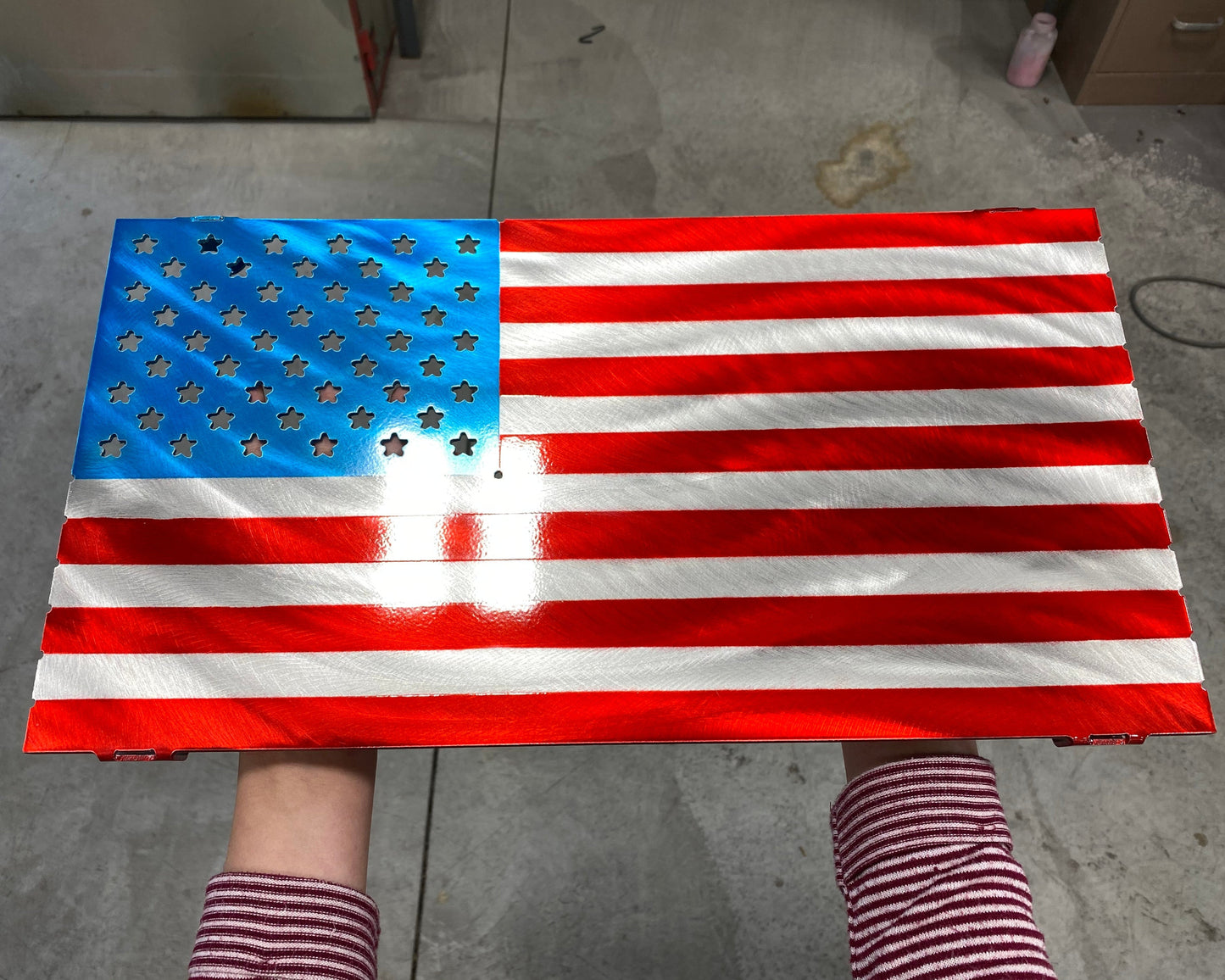 Aluminum Standard American Flag, handcrafted from marine-grade aluminum with precision laser-cut details and integrated mounting brackets by CnS CnC.