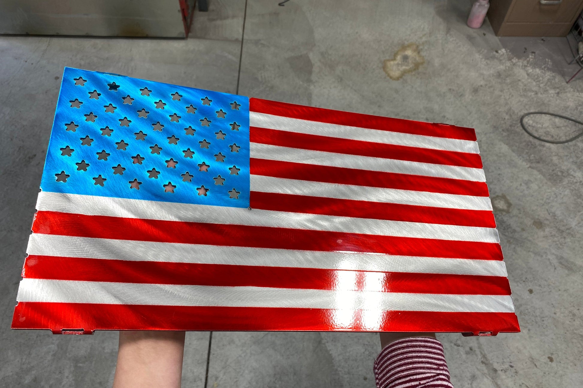 Aluminum Standard American Flag, handcrafted from marine-grade aluminum with precision laser-cut details and integrated mounting brackets by CnS CnC.