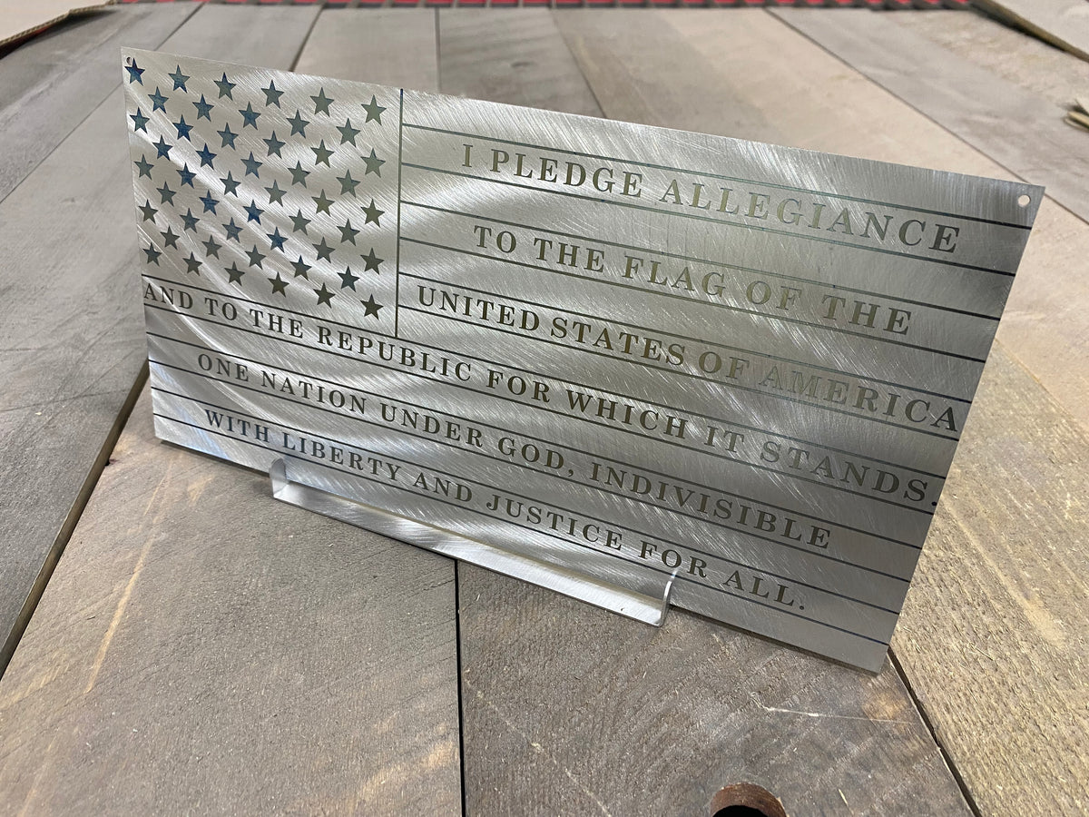 American flag Pledge of allegiance wood top sign laser cut engraved America