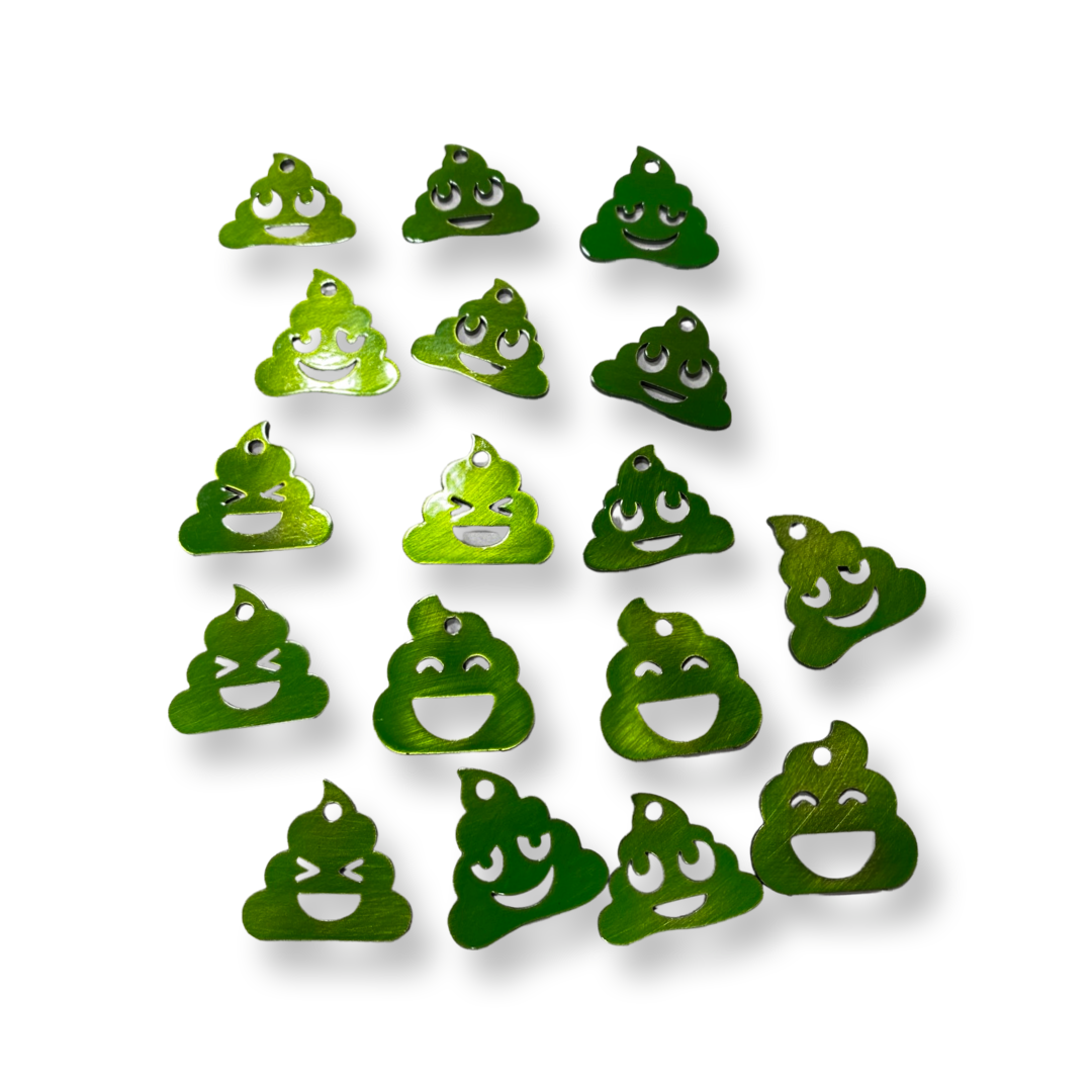 Metal poo-shaped keychain available in multiple colors and sizes