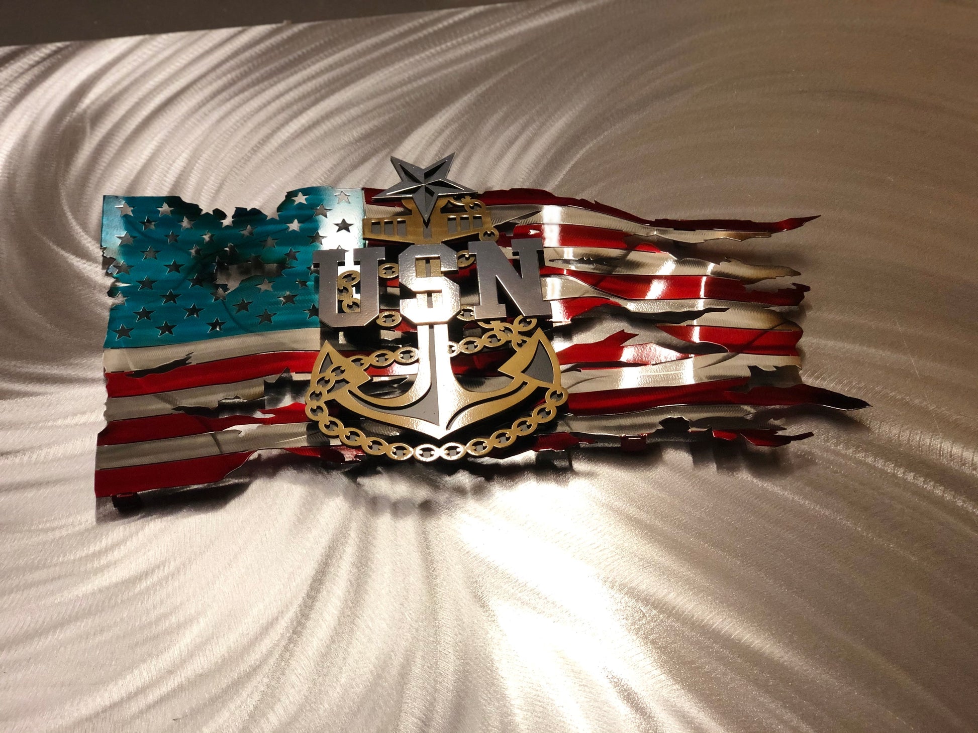 Officially Licensed US Navy Senior Chief Tattered Metal Flag