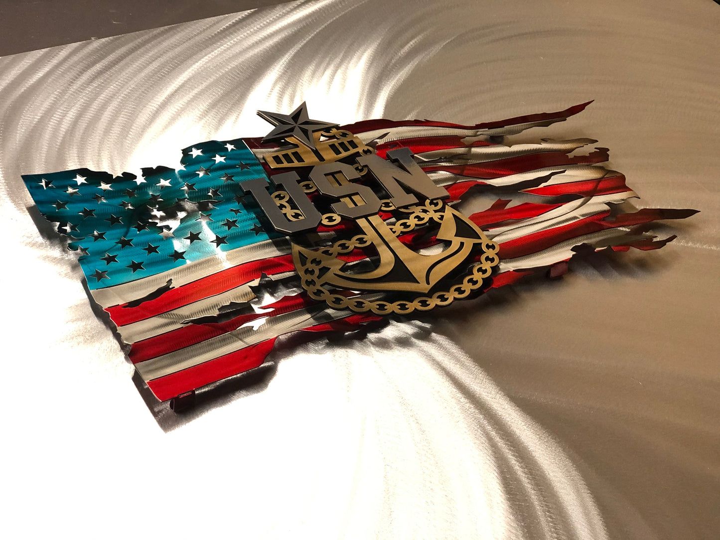 Officially Licensed US Navy Senior Chief Tattered Metal Flag