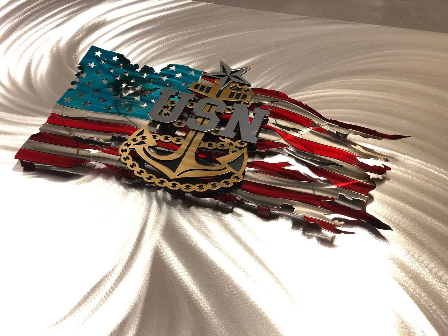 Officially Licensed US Navy Senior Chief Tattered Metal Flag