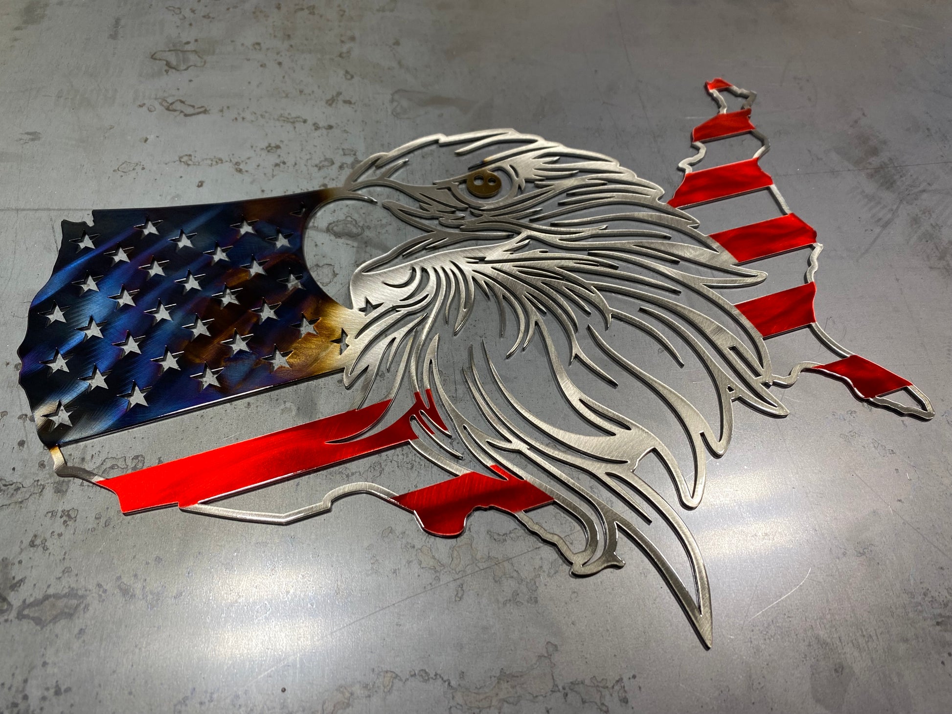 US Outline Eagle Flag patriotic metal wall art by CnS CnC โ American bald eagle with USA flag design