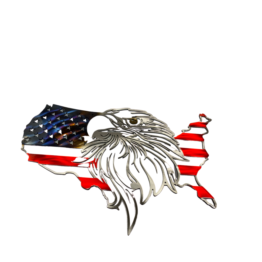 US Outline Eagle Flag patriotic metal wall art by CnS CnC โ American bald eagle with USA flag design